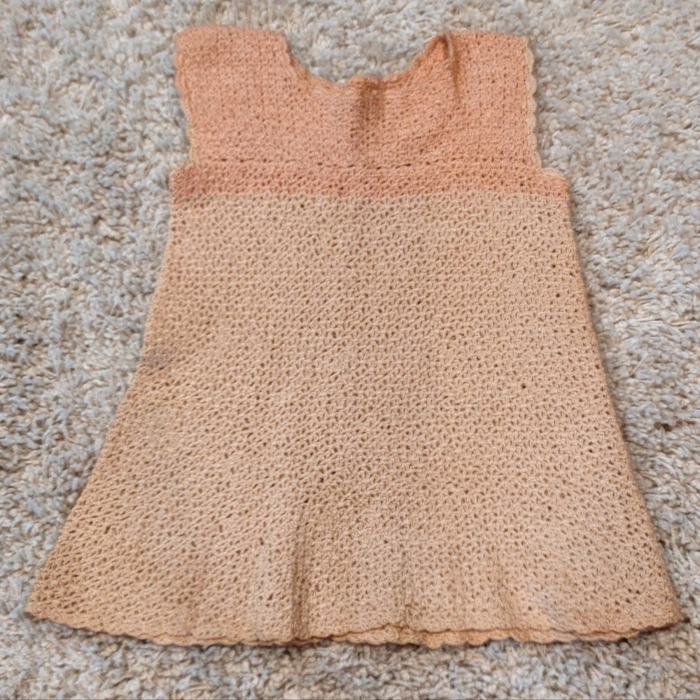 Vintage Little Girl's Crocheted Dress Pink/Peach Cottagecore Boho Handmade